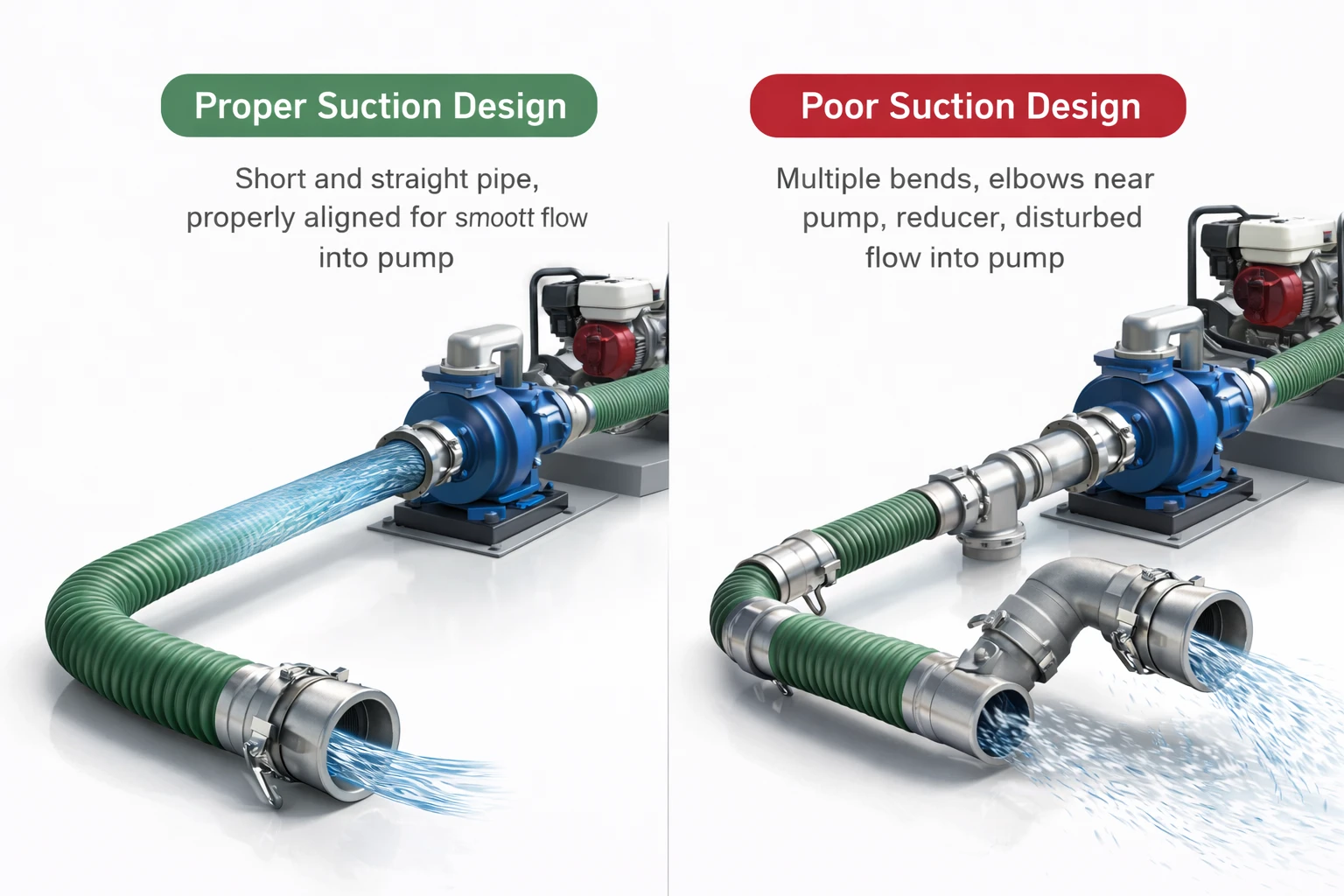Proper vs poor suction design comparison